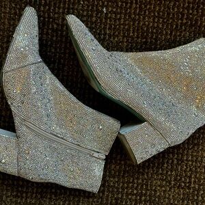 Betsey Johnson Silver Crystal-Embellished Ankle Booties